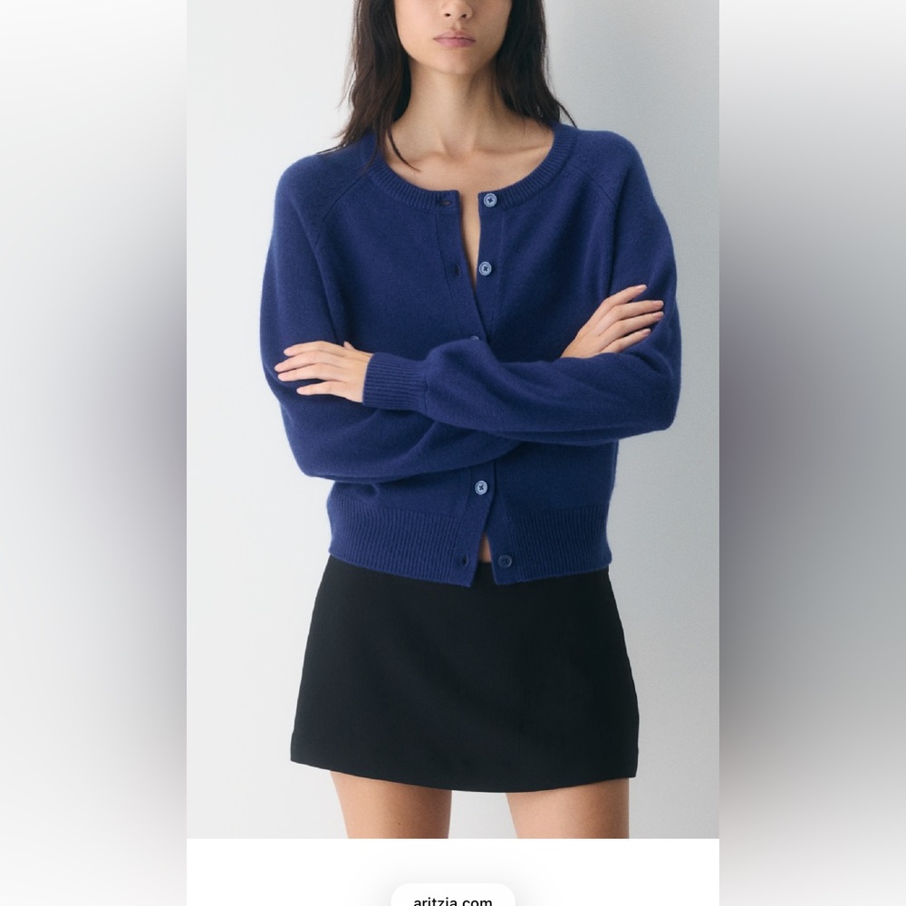 Aritzia Bare Cashmere Exemplar Cardigan Blue Cropped Button Front Size 2XS